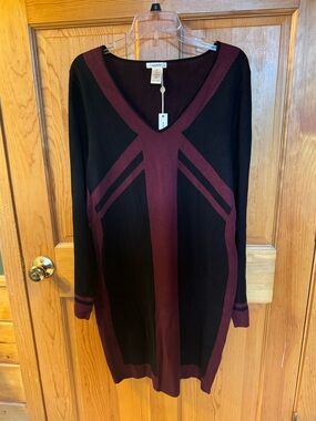 Max Studio Black and Burgundy Sweater Dress
